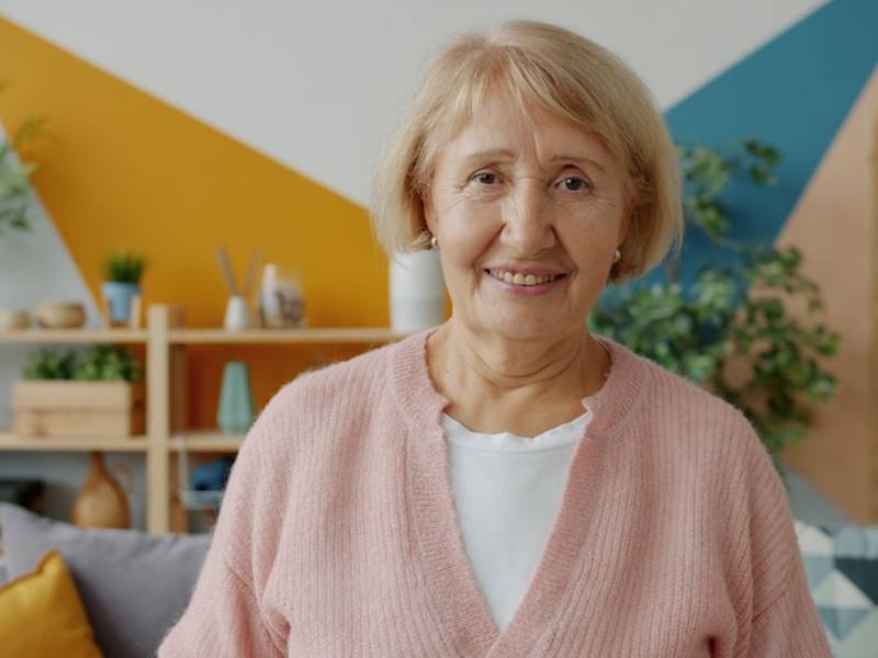 Senior woman at home — accessibility and safety installs